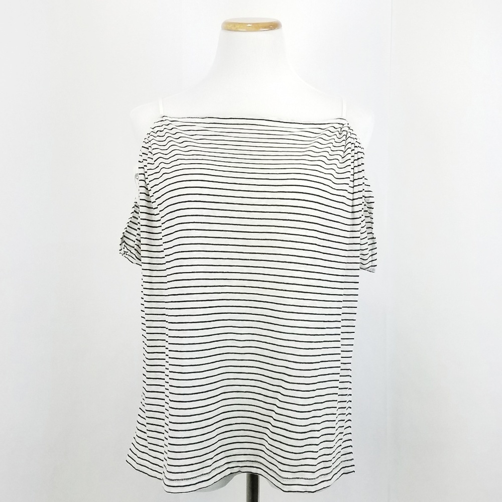 Max Studio London Small Sleeveless Striped Linen Top